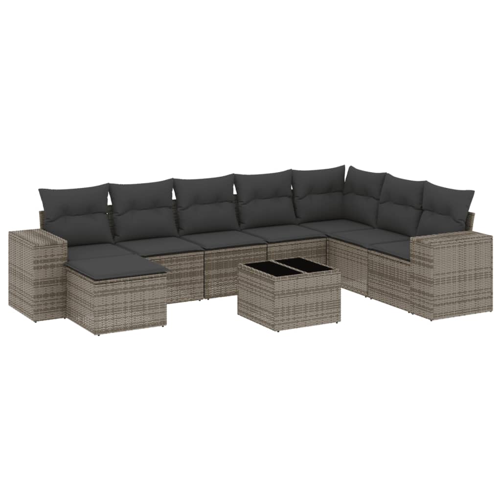 Thumbnail - vidaXL 9-tlg. Garten-Sofagarnitur mit Kissen Grau Poly Rattan