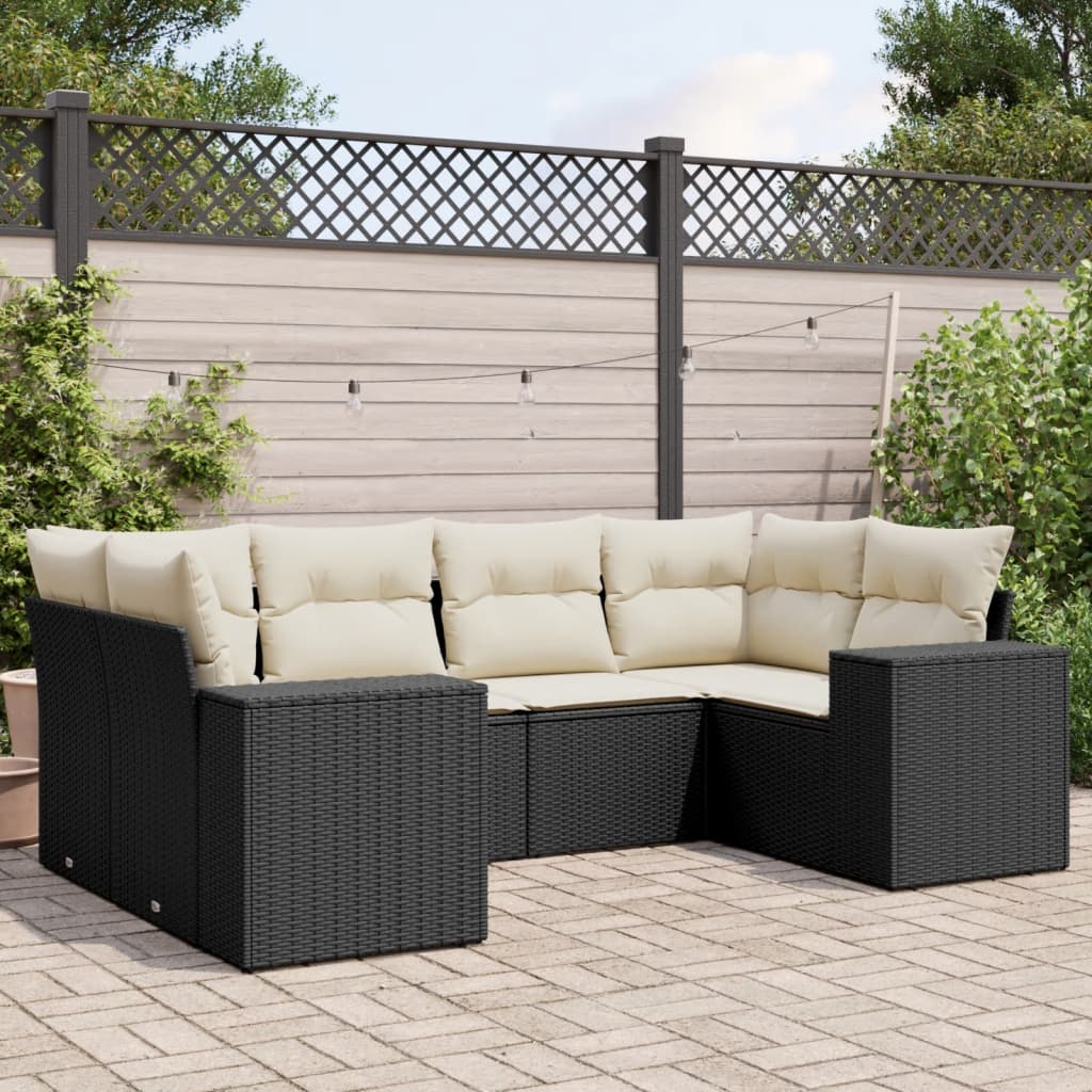 6-tlg. Garten-Sofagarnitur mit Kissen Schwarz Poly Rattan