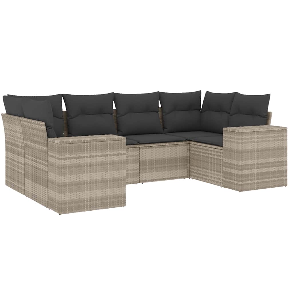 Thumbnail - vidaXL 6-tlg. Garten-Sofagarnitur mit Kissen Hellgrau Poly Rattan