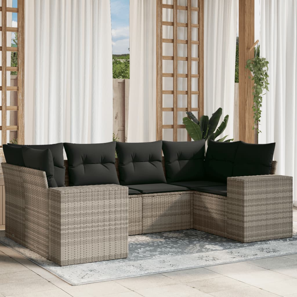 vidaXL 6-tlg. Garten-Sofagarnitur mit Kissen Hellgrau Poly Rattan