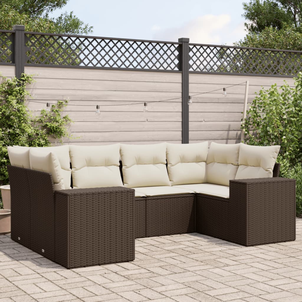 vidaXL 6-tlg. Garten-Sofagarnitur mit Kissen Braun Poly Rattan