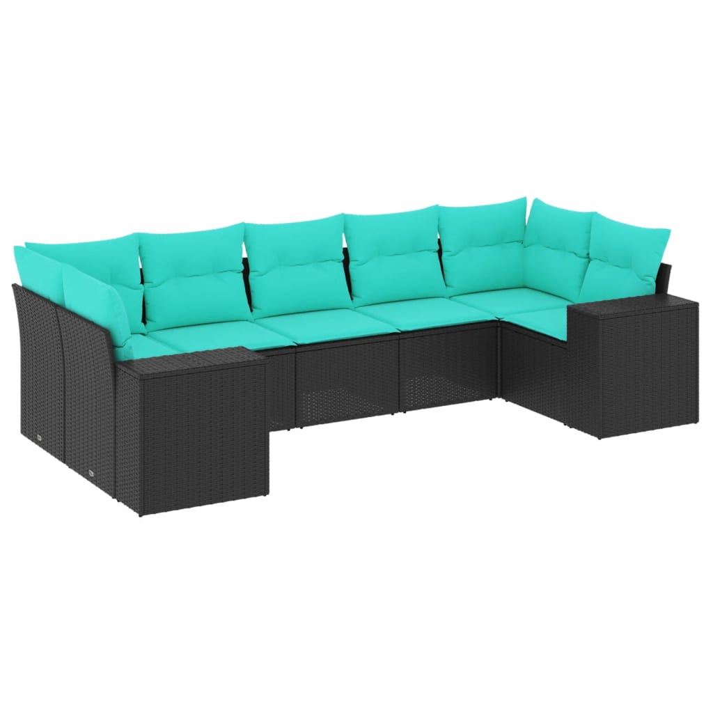 Thumbnail - vidaXL 7-teiliges Gartensofa-Set mit Kissen, schwarzes Polyrattan