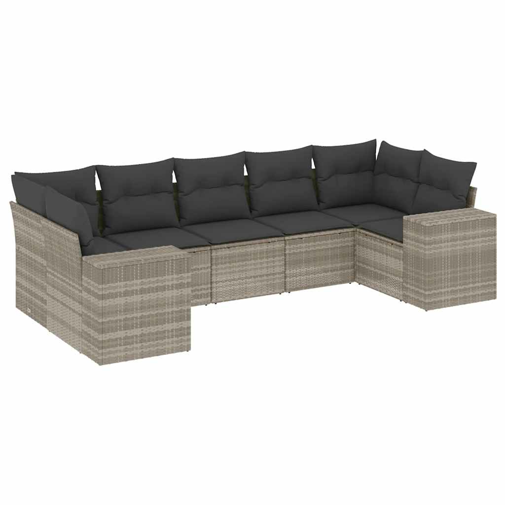 Thumbnail - vidaXL 7-tlg. Garten-Sofagarnitur mit Kissen Hellgrau Poly Rattan