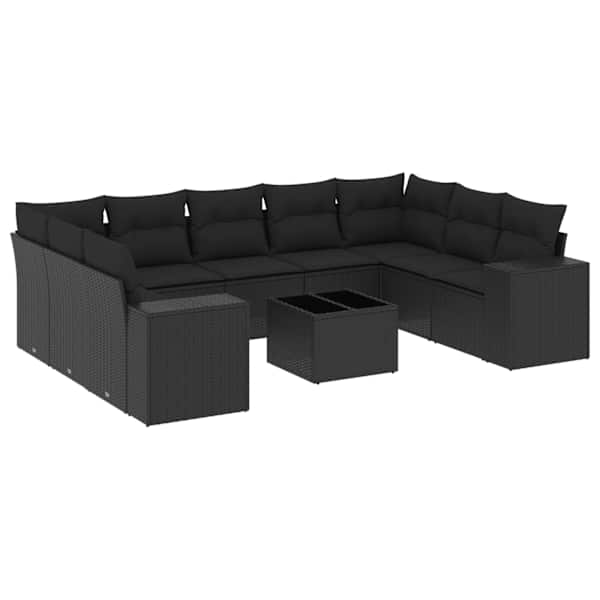vidaXL 10-osaline aiadiivani komplekt patjadega, must, pol&uuml;rotang