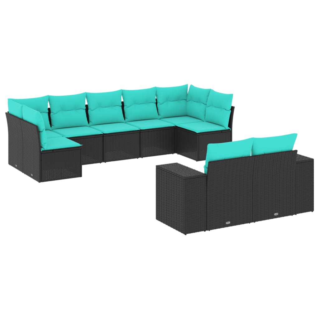 Thumbnail - vidaXL 9-teiliges Gartensofa-Set mit Kissen, schwarzes Polyrattan