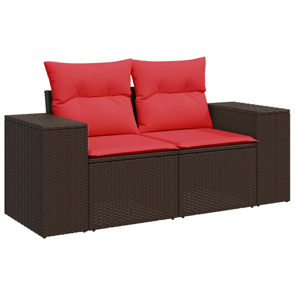 vidaXL 9-delige tuinbankset met kussens, bruin polyrotan