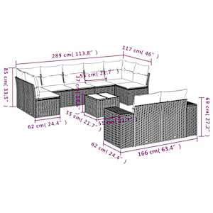 10dílná zahradní sedací souprava s poduškami černá polyratan - obrázek 8