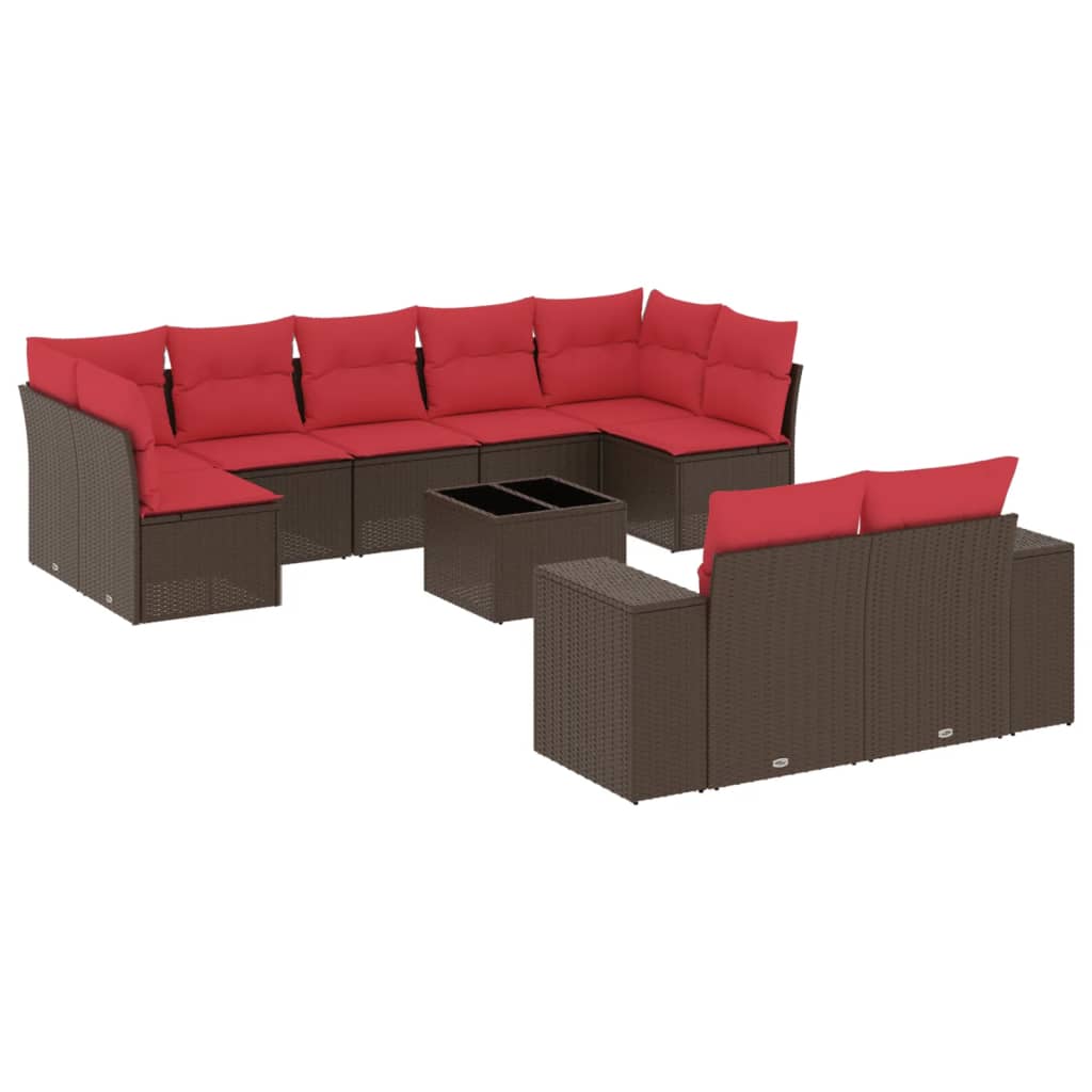 Thumbnail - vidaXL 10-teiliges Gartensofa-Set mit Kissen, braun, Polyrattan