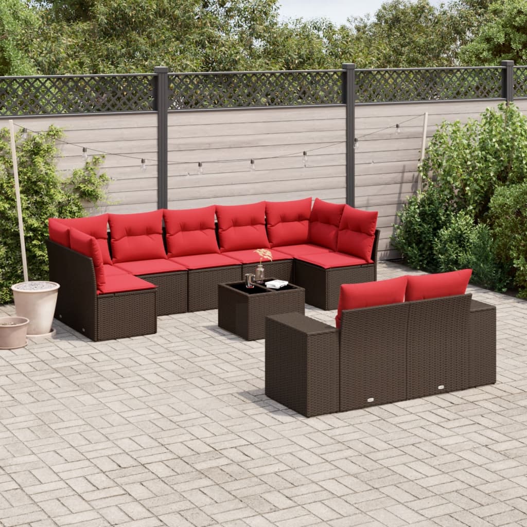 Thumbnail - vidaXL 10-teiliges Gartensofa-Set mit Kissen, braun, Polyrattan