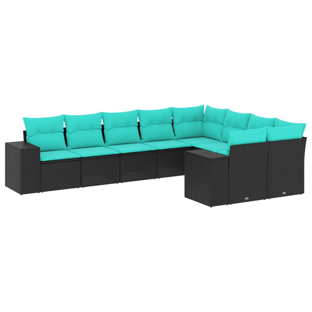 Thumbnail - vidaXL 9-teiliges Gartensofa-Set mit Kissen, schwarzes Polyrattan