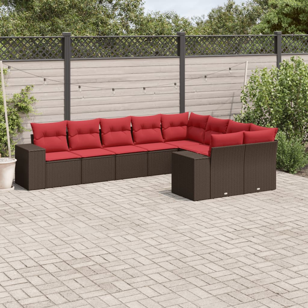 vidaXL 9-teiliges Gartensofa-Set mit Kissen, braun, Polyrattan