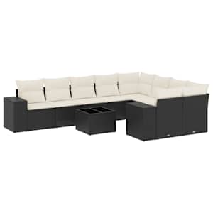 vidaXL 10-osaline aiadiivani komplekt patjadega, must, pol&uuml;rotang