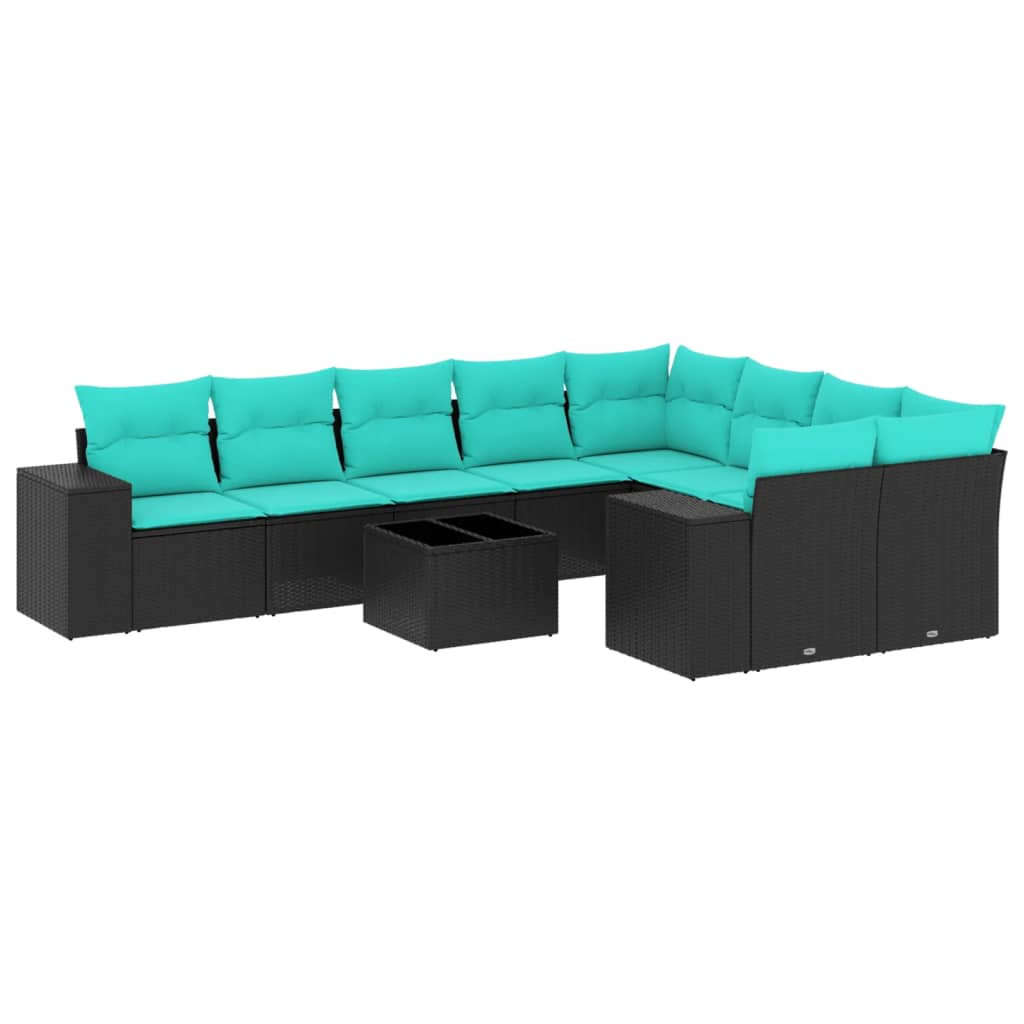 Thumbnail - vidaXL 10-teiliges Gartensofa-Set mit Kissen, schwarzes Polyrattan