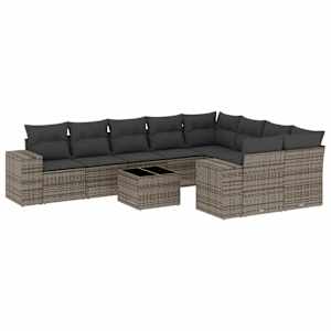 vidaXL 10-osaline aiadiivani komplekt patjadega, hall, pol&uuml;rotang