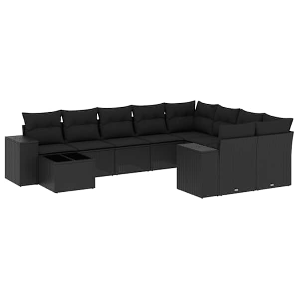 vidaXL 10-osaline aiadiivani komplekt patjadega, must, pol&uuml;rotang