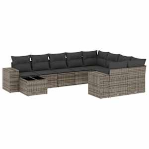 vidaXL 10-osaline aiadiivani komplekt patjadega, hall, pol&uuml;rotang