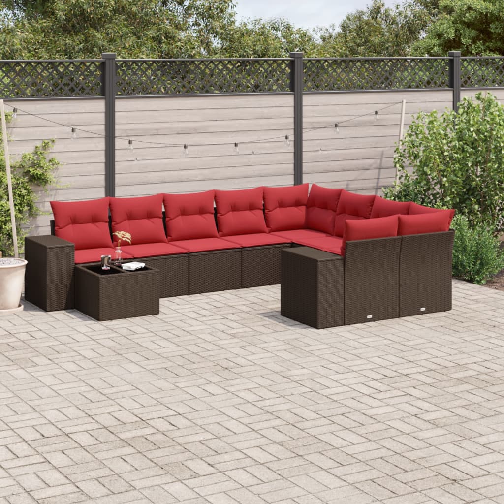 vidaXL 10-teiliges Gartensofa-Set mit Kissen, braun, Polyrattan