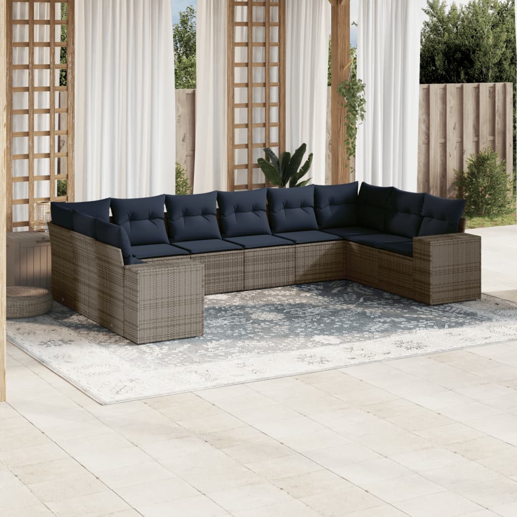 Thumbnail - vidaXL 10-teiliges Gartensofa-Set mit Kissen, grau, Polyrattan