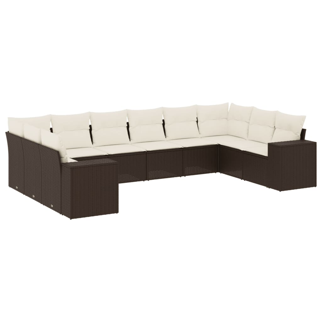vidaXL Set canapele de grădină cu perne, 10 piese, maro, poliratan