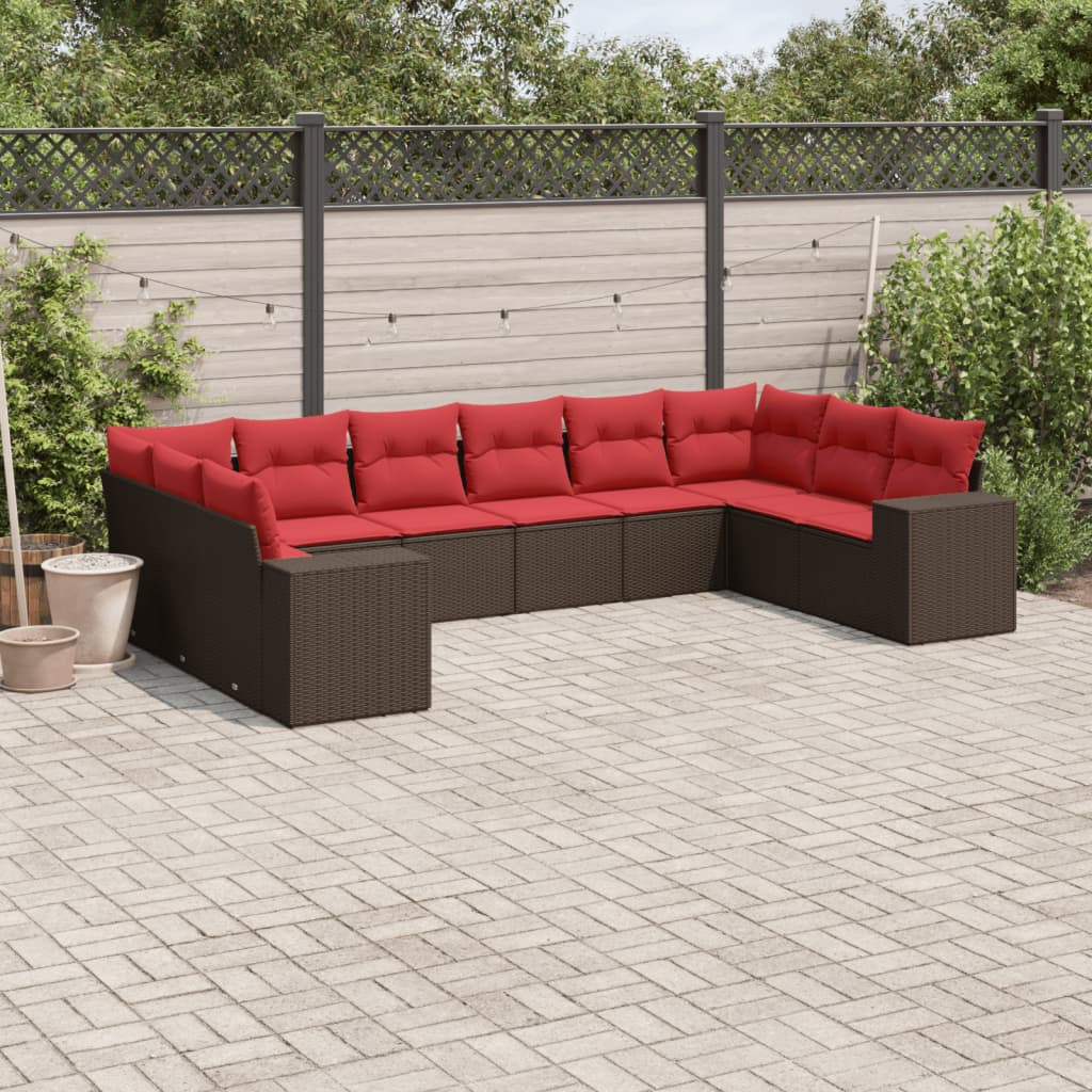 vidaXL 10-teiliges Gartensofa-Set mit Kissen, braun, Polyrattan