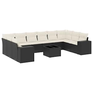 vidaXL 11-osaline aiadiivani komplekt patjadega, must, pol&uuml;rotang