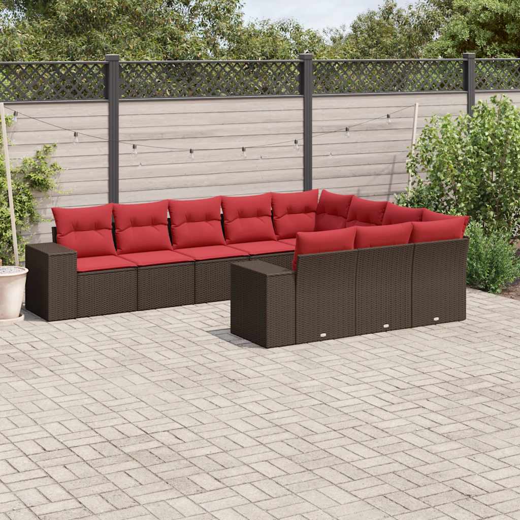 vidaXL 10-teiliges Gartensofa-Set mit Kissen, braun, Polyrattan