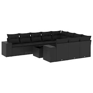 vidaXL 11-osaline aiadiivani komplekt patjadega, must, pol&uuml;rotang