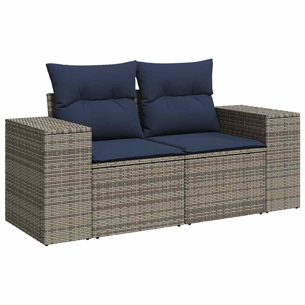 vidaXL 11-delige tuinbankset met kussens, grijs polyrotan