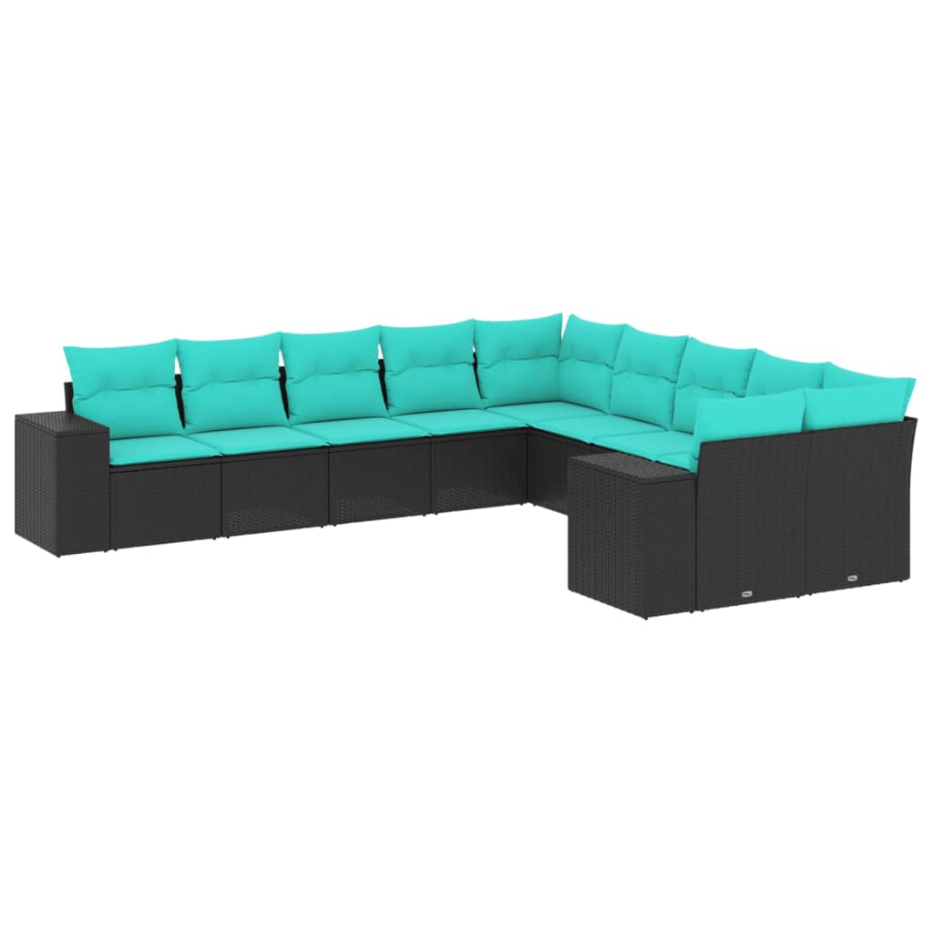Thumbnail - vidaXL 10-teiliges Gartensofa-Set mit Kissen, schwarzes Polyrattan