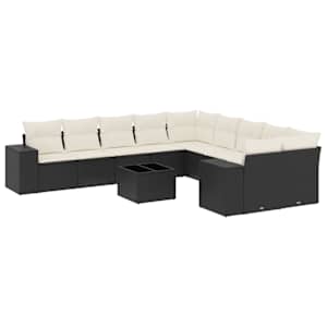 vidaXL 11-osaline aiadiivani komplekt patjadega, must, pol&uuml;rotang