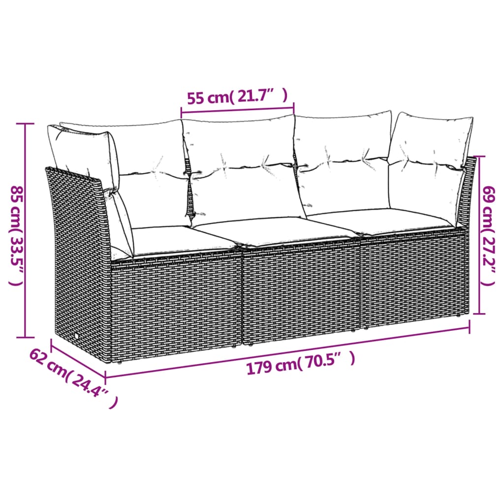 vidaXL 3-delige Loungeset met kussens poly rattan beige afbeelding