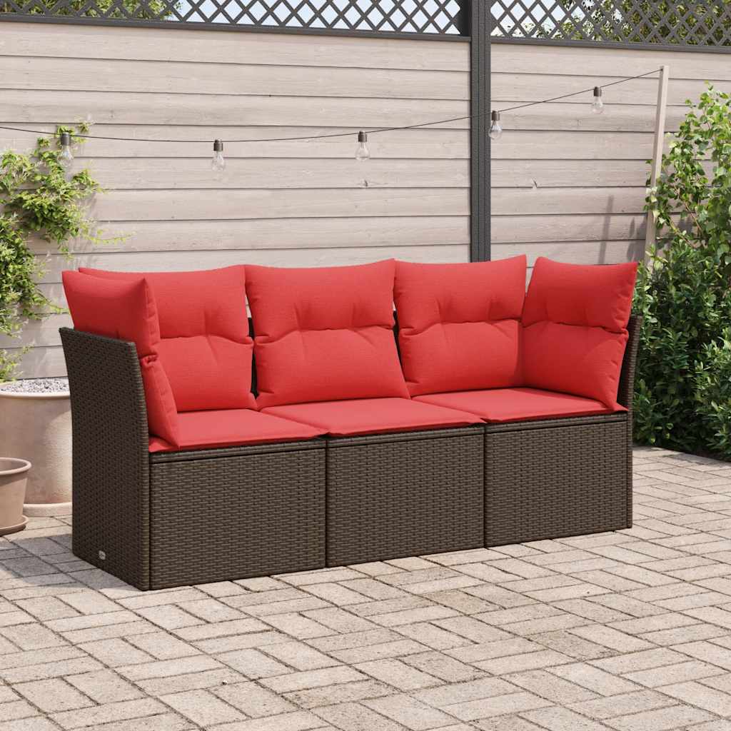 vidaXL 3-tlg. Garten-Sofagarnitur mit Kissen Braun Poly Rattan