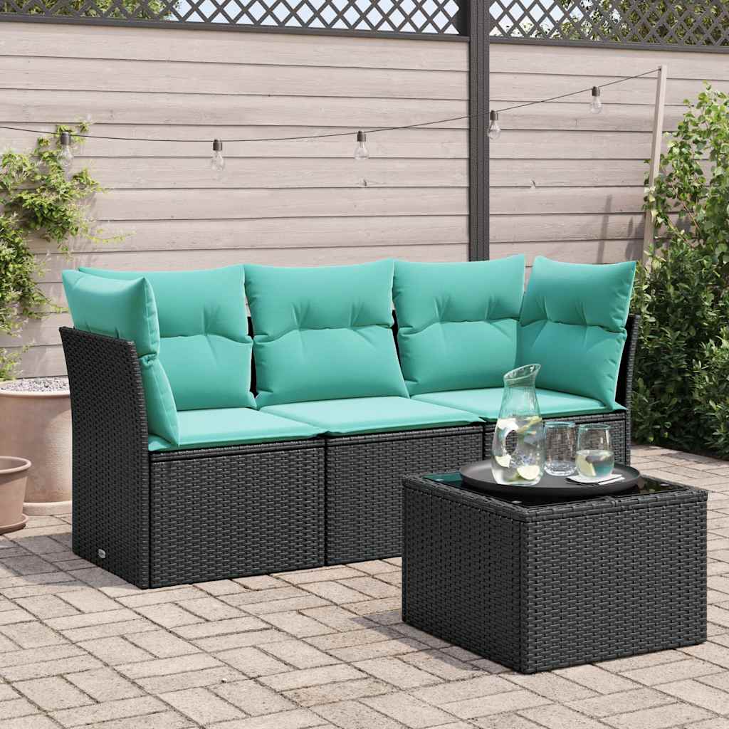 vidaXL 4-tlg. Garten-Sofagarnitur mit Kissen Schwarz Poly Rattan