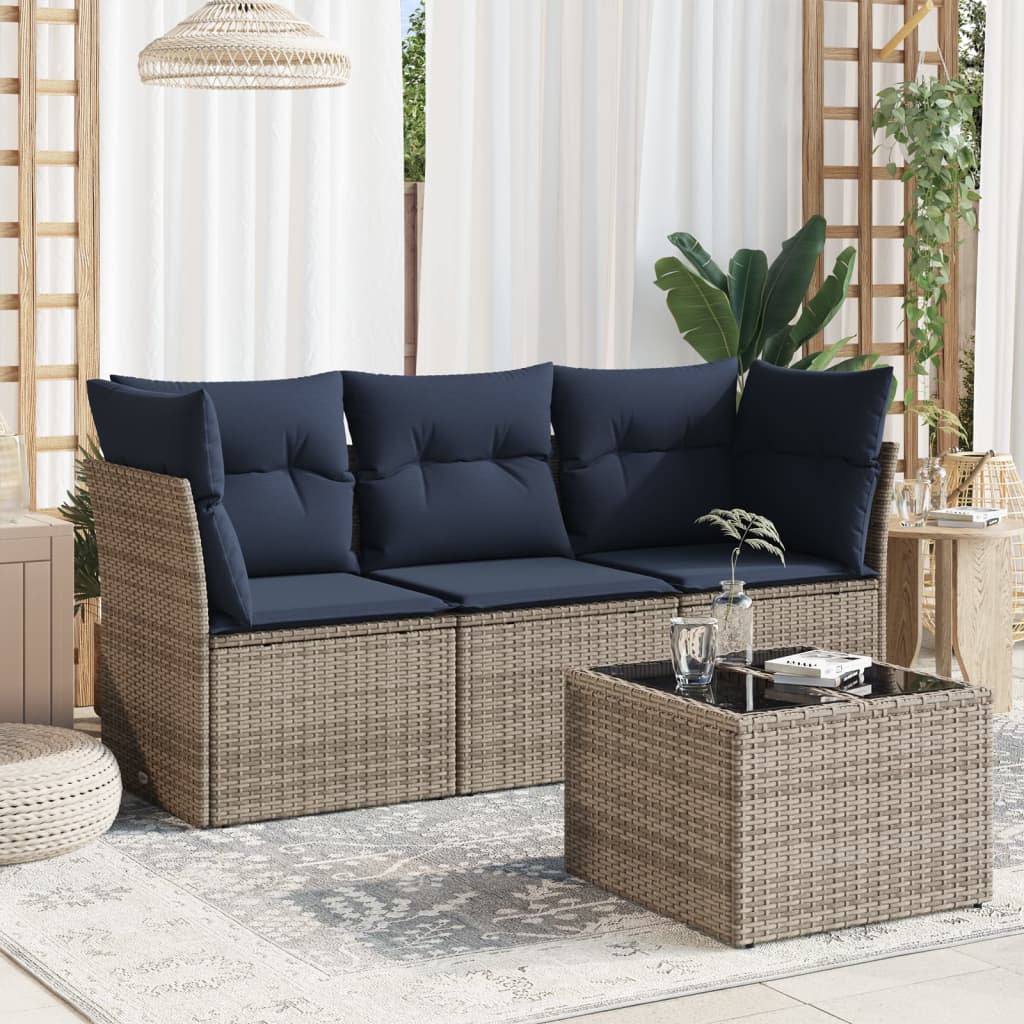 4-dijelni set vrtnih sofa od poliratana s jastucima sivi