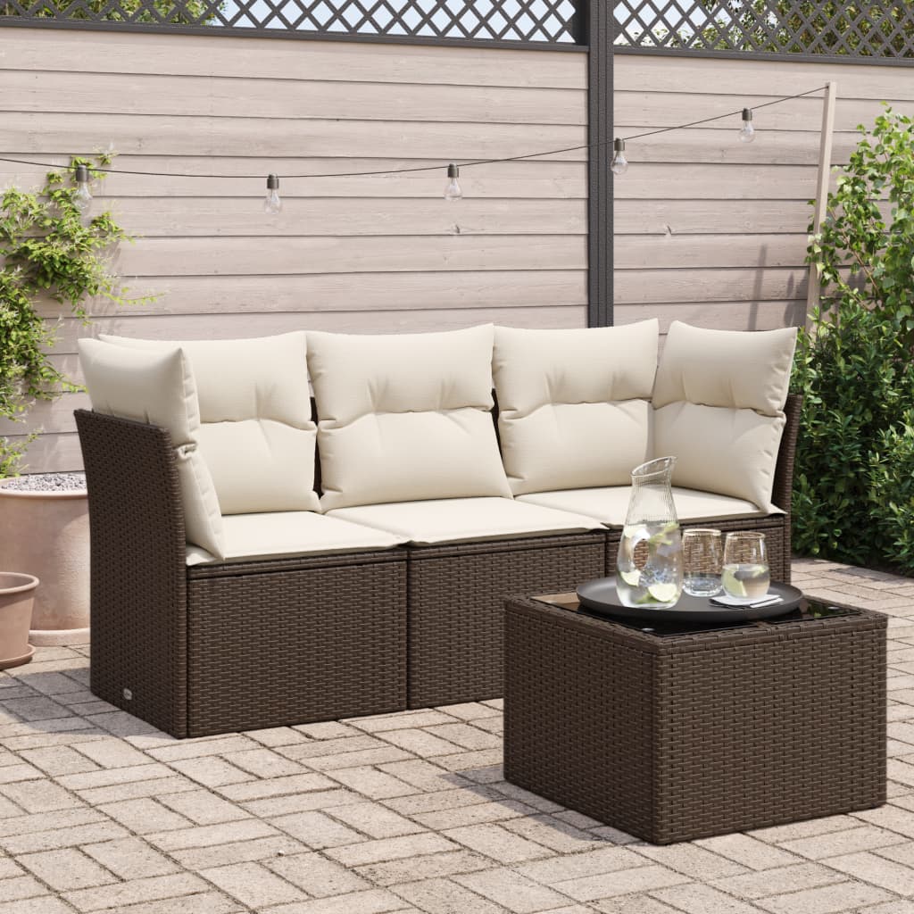 4-tlg. Garten-Sofagarnitur mit Kissen Braun Poly Rattan