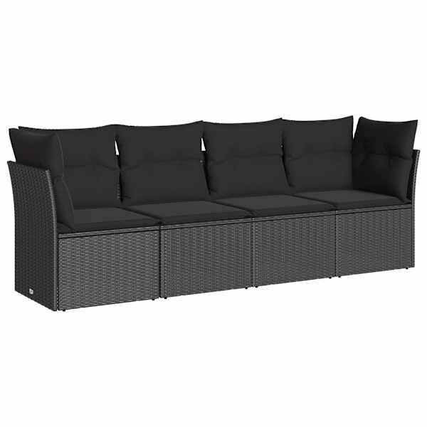 vidaXL 4-osaline aiadiivani komplekt patjadega, must, pol&uuml;rotang
