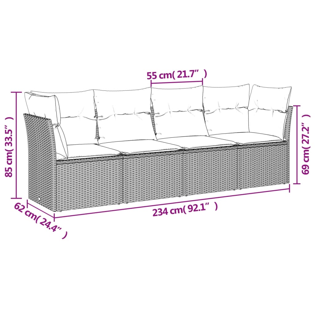 vidaXL 4-delige Loungeset met kussens poly rattan zwart afbeelding