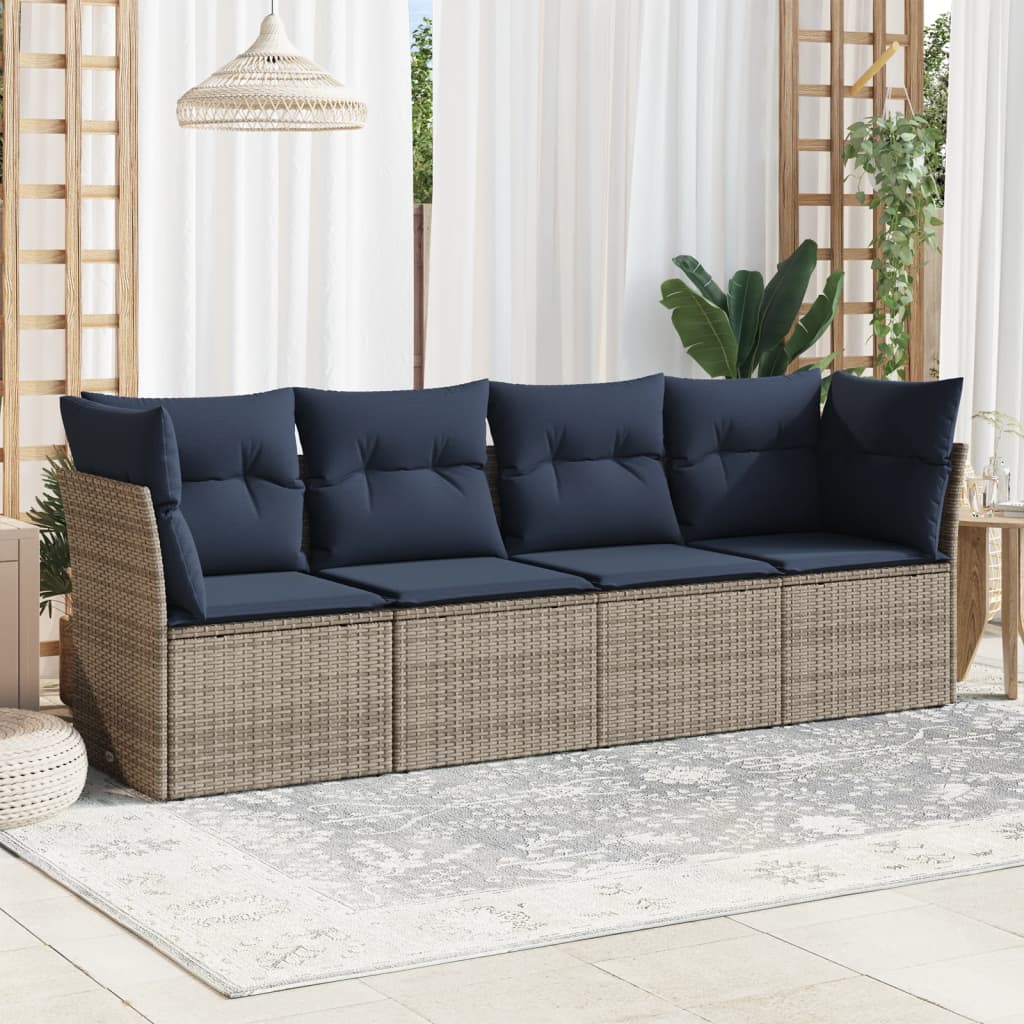 4-dijelni set vrtnih sofa od poliratana s jastucima sivi