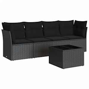 vidaXL 5-osaline aiadiivanikomplekt patjadega, must, pol&uuml;rotang