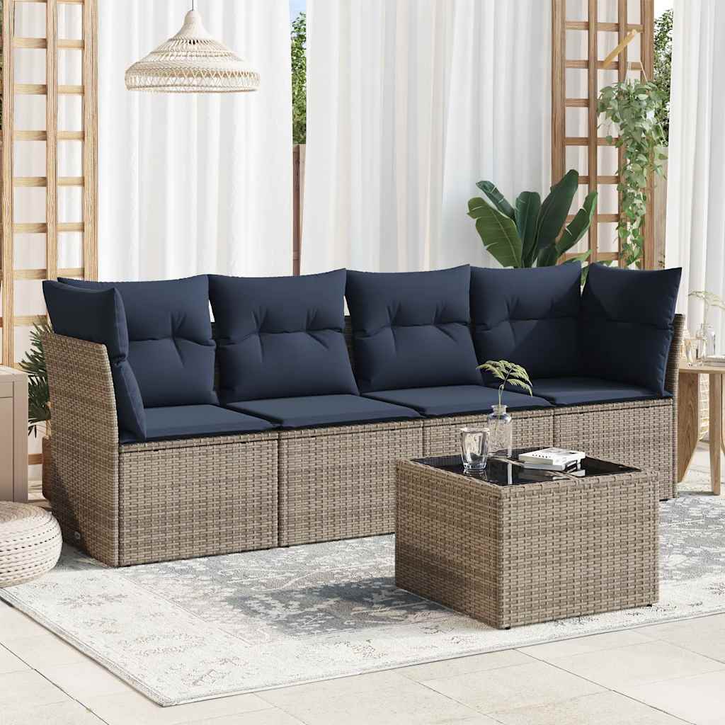 vidaXL 5-tlg. Garten-Sofagarnitur mit Kissen Grau Poly Rattan