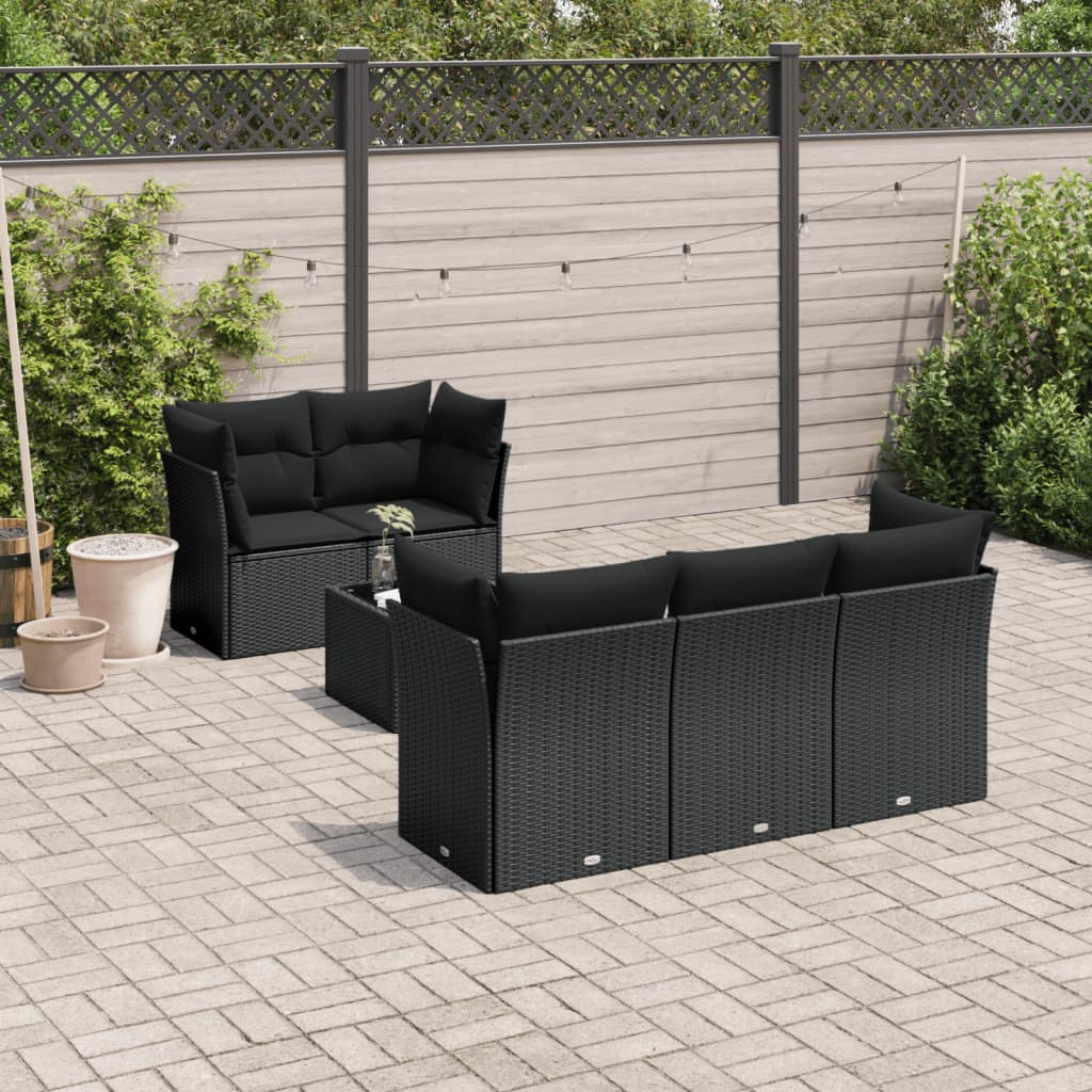 vidaXL 6-tlg. Garten-Sofagarnitur mit Kissen Schwarz Poly Rattan