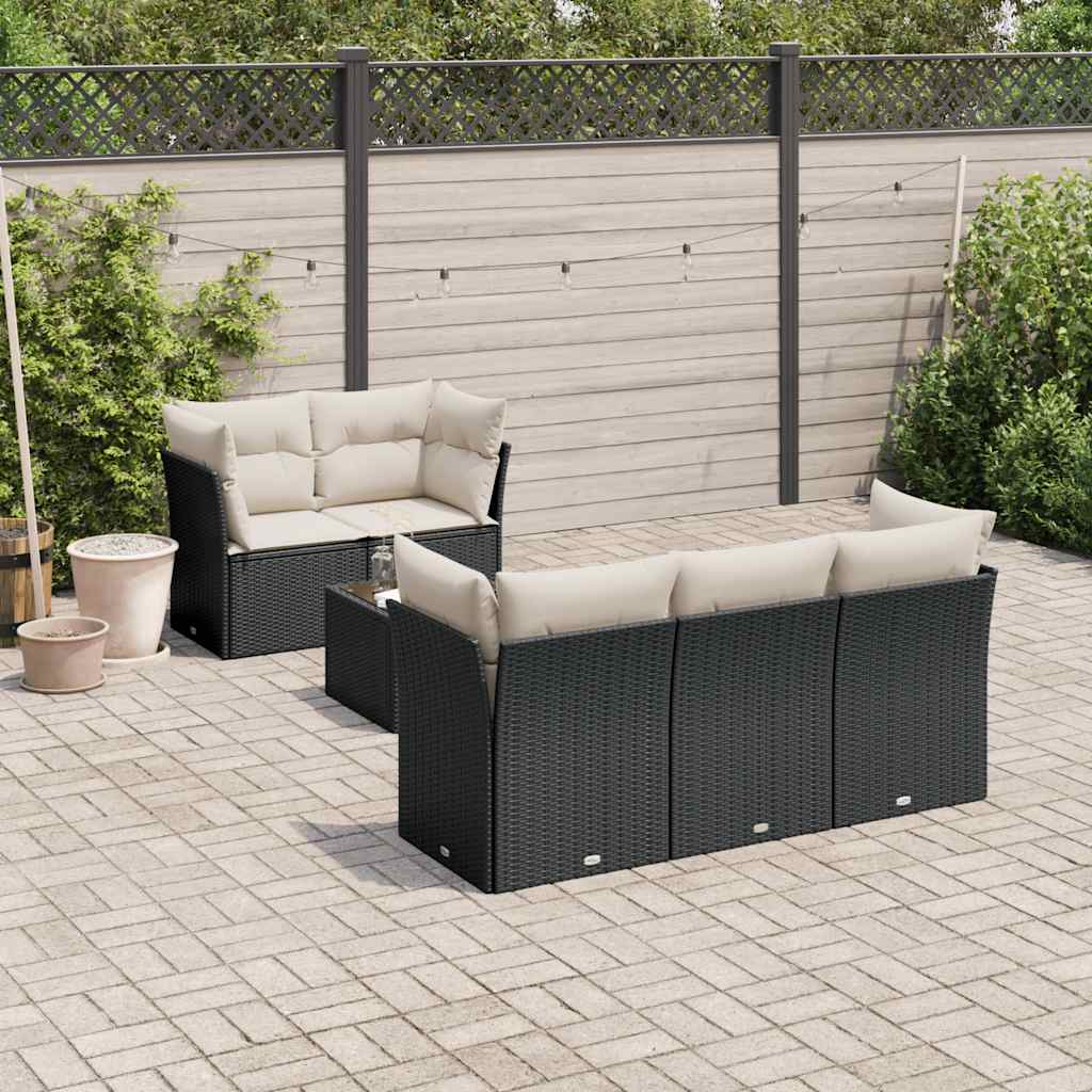 vidaXL 6-tlg. Garten-Sofagarnitur mit Kissen Schwarz Poly Rattan