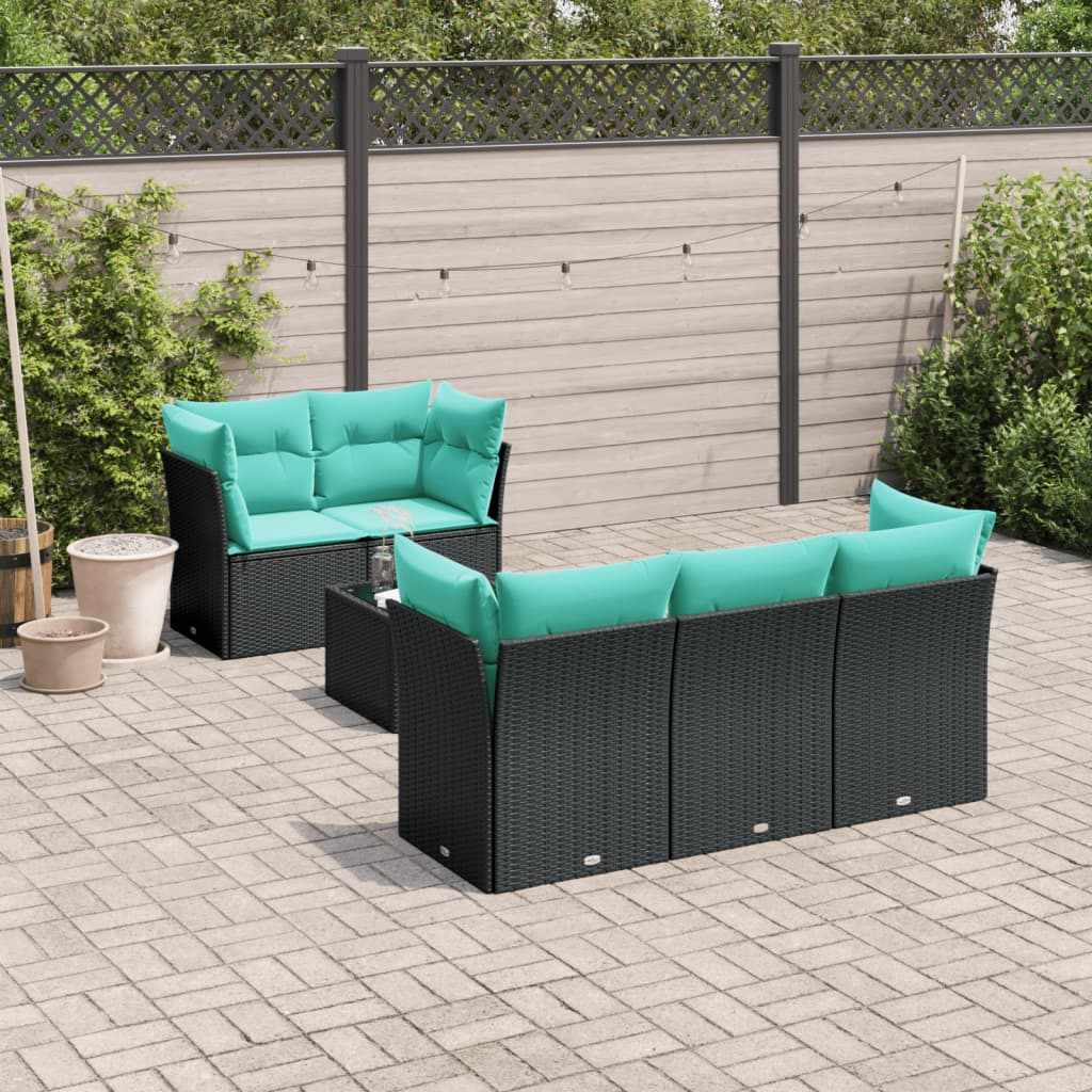 vidaXL 6-tlg. Garten-Sofagarnitur mit Kissen Schwarz Poly Rattan