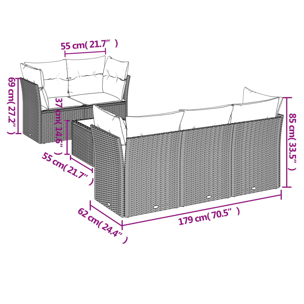 vidaXL 6-delige Loungeset met kussens poly rattan beige afbeelding