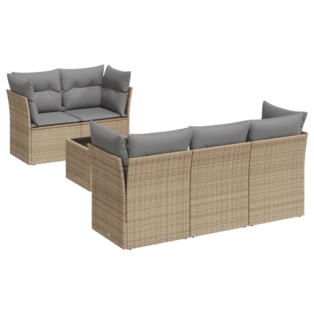 Thumbnail - vidaXL 6-tlg. Garten-Sofagarnitur mit Kissen Beige Poly Rattan