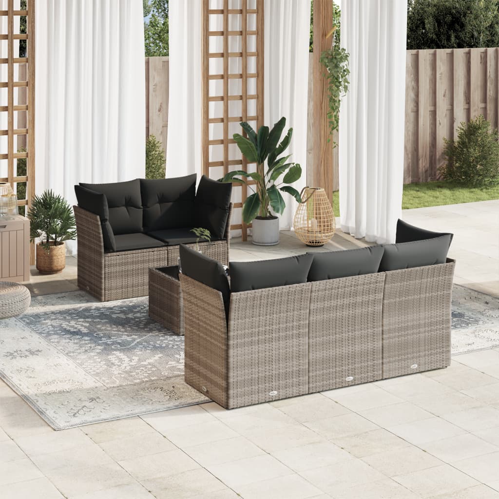 vidaXL 6-tlg. Garten-Sofagarnitur mit Kissen Hellgrau Poly Rattan