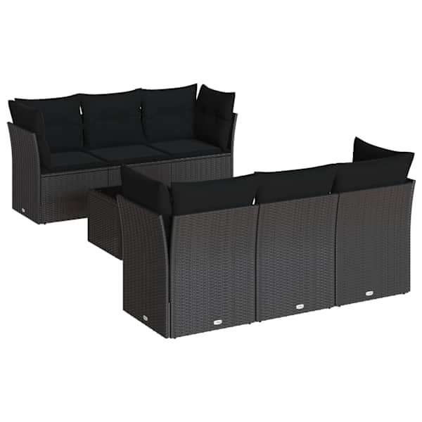 vidaXL 7-osaline aiadiivani komplekt patjadega, must, pol&uuml;rotang