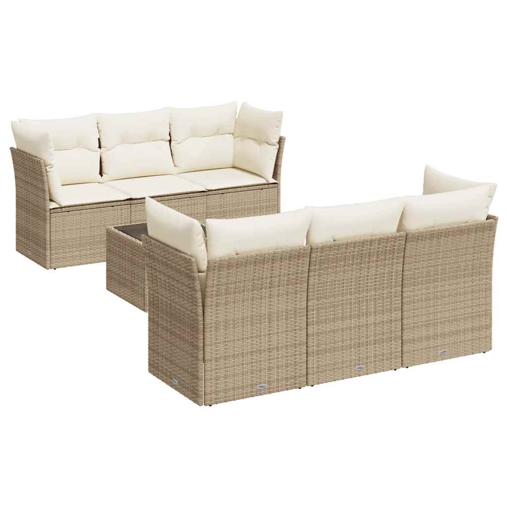 Thumbnail - vidaXL 7-tlg. Garten-Sofagarnitur mit Kissen Beige Poly Rattan