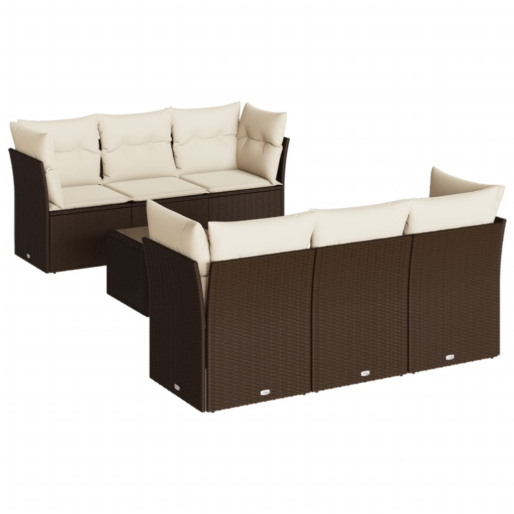 vidaXL Set canapele de grădină cu perne, 7 piese, maro, poliratan