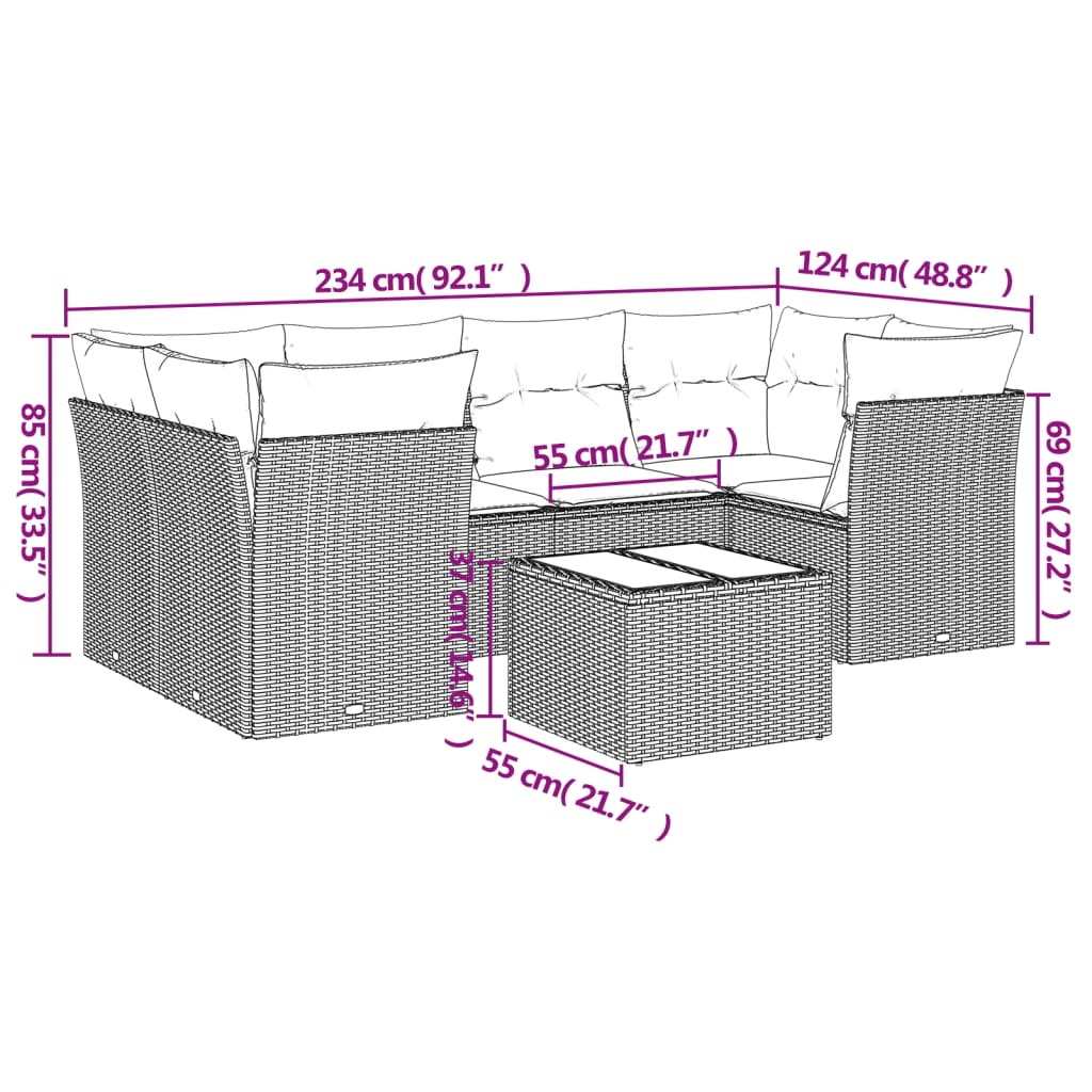 Thumbnail - vidaXL 7-tlg. Garten-Sofagarnitur mit Kissen Schwarz Poly Rattan
